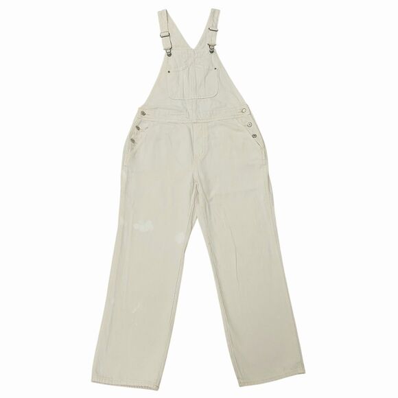 Old Navy Overalls Womens 8 Beige 100% Cotton Side Button Utility Denim Retro Y2K - Picture 1 of 13